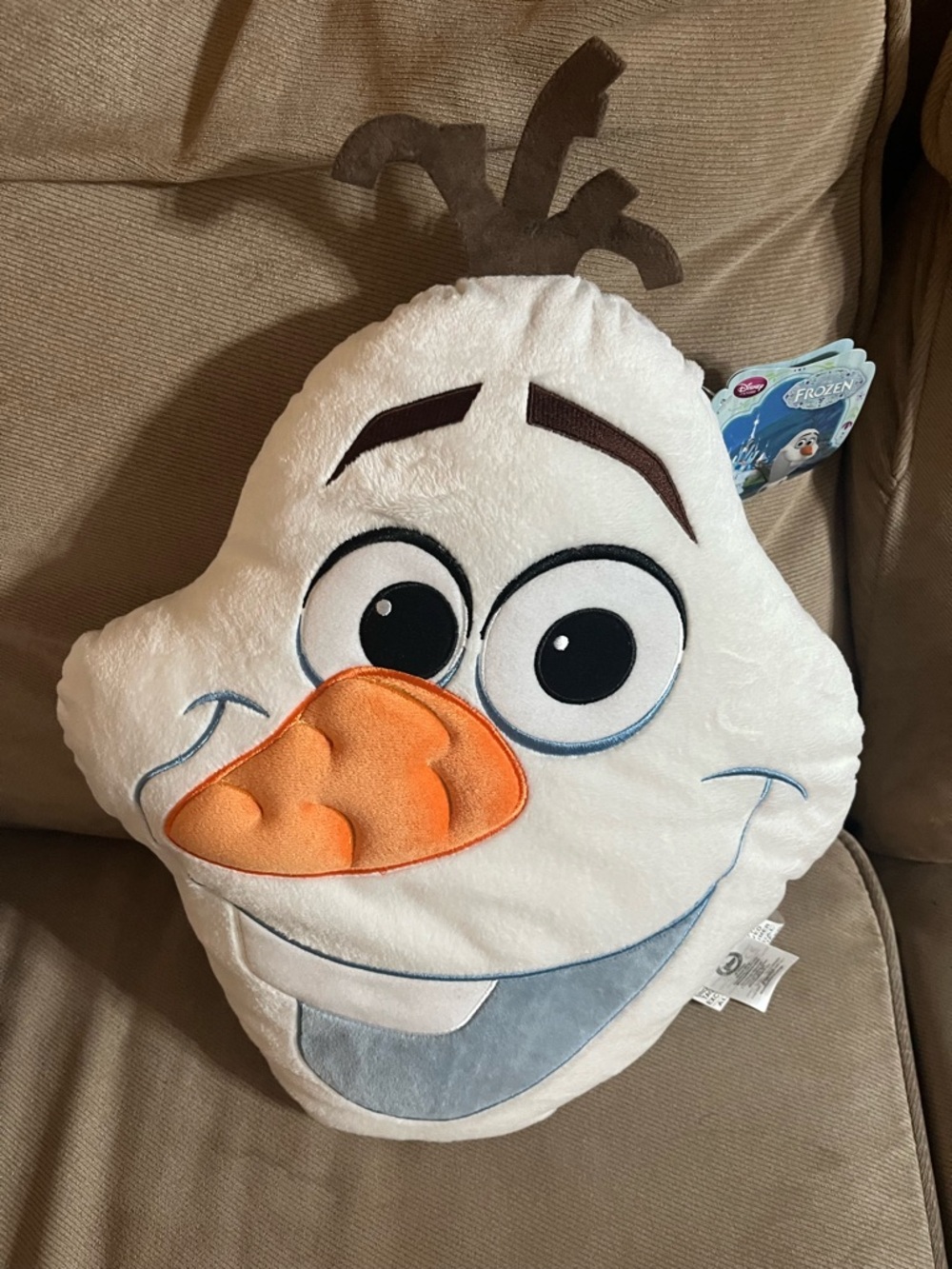 Disney Store FROZEN OLAF PLUSH PILLOW Embroidered Head Cushion Bedding NEW! 19in